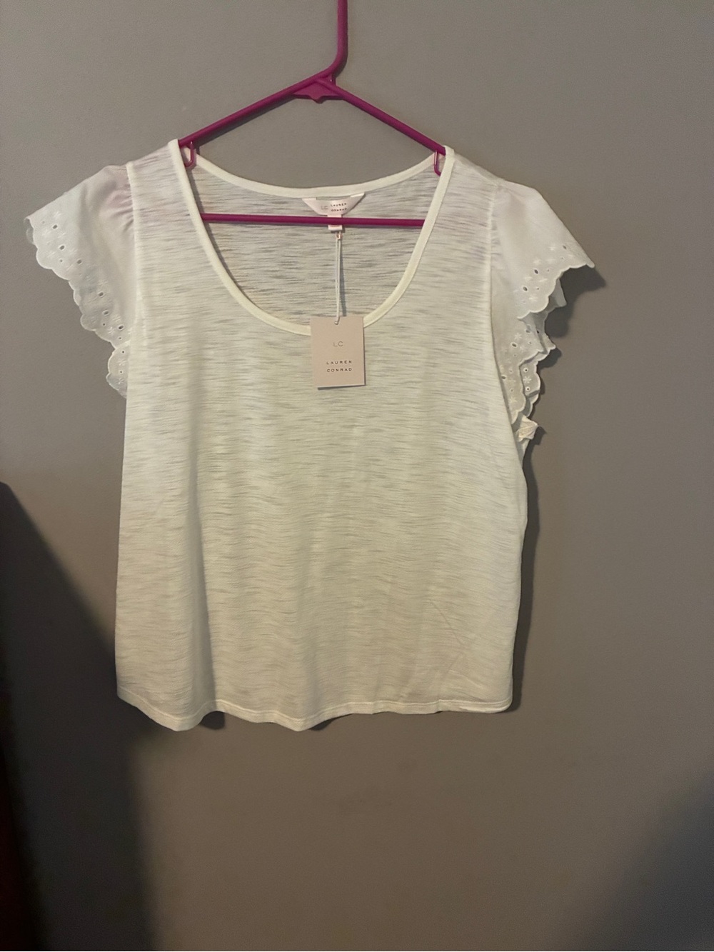 LC Lauren Conrad White Eyelet Flutter Sleeve Camisole
